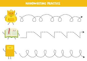 Rückverfolgung Linien zum Kinder. süß Karikatur kawaii Schule Lieferungen. Handschrift ausüben. vektor