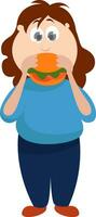 Mädchen Essen ein Burger, Illustration, Vektor auf Weiß Hintergrund