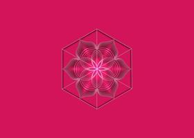livets frö symbol helig geometri. logotyp ikon geometrisk mystisk mandala av alkemi esoterisk blomma av liv. vektor lila linjer, yantra, chakra eller lotus gudomlig meditativ amulett isolerad på rosa