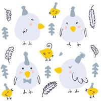 handgezeichnete vögel in lustigen hüten winterkollektion. vektor