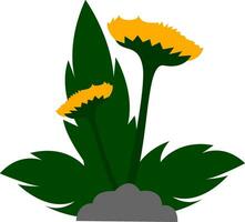 Clip Art von Gelb Blumen mit Blätter gewachsen über das Boden, Vektor oder Farbe Illustration