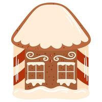 vinter- traditionell pepparkaka kaka. hus med röd och vit glasyr vektor
