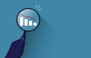 Diagrammgeschäft fallen Symbol mit Hand halten Lupe Konzept vektor