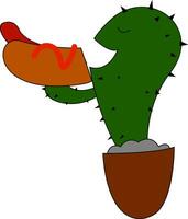 Kaktus Essen ein groß heiß Hund , Vektor oder Farbe Illustration