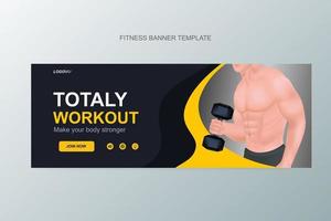 Banner-Anzeigenvorlage für Fitnessstudio. Abbildung 3d des anhebenden Barbells des starken Mannes. Sportbanner-Design vektor