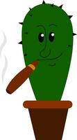 kaktus med cigarr , vektor eller Färg illustration