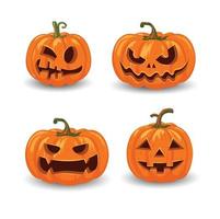halloween pumpor i vektor med uppsättning olika ansikten vektor illustration