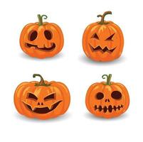 halloween pumpor i vektor med uppsättning olika ansikten vektor illustration