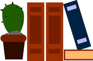 Bild von Bücher und Kaktus Pflanze im ein Wanne, Vektor oder Farbe Illustration.