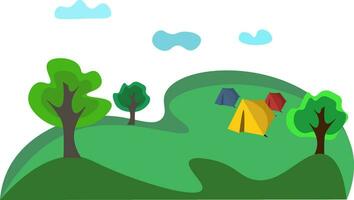 ein Landschaft von ein Campingplatz mit drei Zelte Vektor oder Farbe Illustration