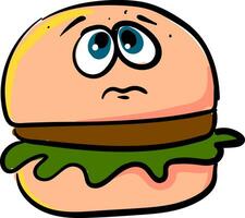 traurig Burger, Vektor oder Farbe Illustration.