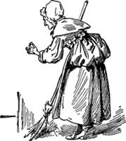 äldre kvinna sotning, årgång illustration vektor