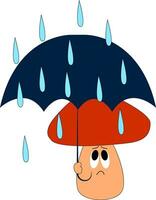 emoji av de orolig svamp innehav ett paraply på en regnig dag, vektor eller Färg illustration