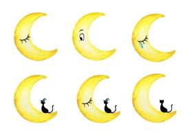 uppsättning söt gul halvmåne. akvarell illustration. vektor