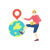 Reisender Mann Globus Position Ort Karte Erde Menschen Charakter eben Design Vektor Illustration