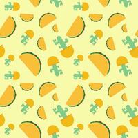 lecker Gelb Mexiko Tacos Kaktus wiederholen nahtlos Muster Gekritzel Karikatur Stil Hintergrund Vektor Illustration