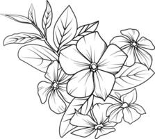 delikat madagaskar snäcka tatuering. snäcka vektor illustration, skön periwinclae blomma bukett, ritad för hand färg sidor och bok av konstnärlig, blomma blommor vinca, graverat bläck konst