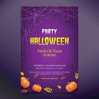 Halloween-Partyeinladung, Spinnennetz, Kürbis und Herbstlaubkombination. vektor