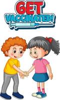 två barn seriefiguren håller inte socialt avstånd med få vaccinerade teckensnitt isolerad på vit bakgrund vektor