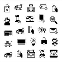E-Commerce Symbol Satz. gefüllt schwarz Symbol Stil Sammlung. enthält Symbole. vektor