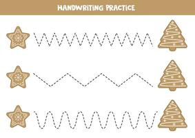 Rückverfolgung Linien zum Kinder. süß Karikatur Lebkuchen Kekse. Handschrift ausüben. vektor