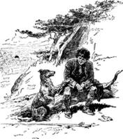 Mann und Hund, Jahrgang Illustration vektor