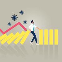 stoppa dominoeffekten av marknaden och ekonomin kollapsar, affärsman stoppar dominoeffekten från coronavirus, covid-19 vektor