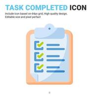 Aufgabe sind abgeschlossen Icon Design Flat Style isoliert auf weißem Hintergrund. Vektorsymboldokument, Datei, Prüfung, Artikelzeichensymbolkonzept für Präsentation, mobile App, Website, Benutzeroberfläche, ux und alle Projekte vektor