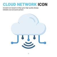 Cloud-Netzwerk-Symbolvektor mit flachem Farbstil isoliert auf weißem Hintergrund. Vector Illustration Data Server Zeichen Symbol Symbol Konzept für Digitales, Logo, Industrie, Technologie, Apps, Web und Projekt
