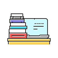 bärbar dator böcker uppkopplad inlärning plattform Färg ikon vektor illustration