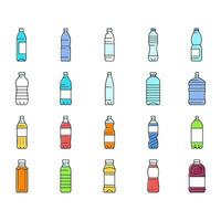 flaska plast vatten dryck tömma ikoner uppsättning vektor