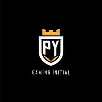 första py logotyp med skydda, esport gaming logotyp monogram stil vektor