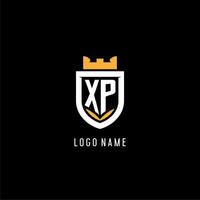 första xp logotyp med skydda, esport gaming logotyp monogram stil vektor