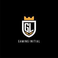 första gl logotyp med skydda, esport gaming logotyp monogram stil vektor