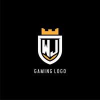 första wj logotyp med skydda, esport gaming logotyp monogram stil vektor
