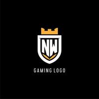 första nw logotyp med skydda, esport gaming logotyp monogram stil vektor