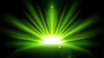grüne Strahlen mit Lens Flare auf schwarzem Hintergrund isoliert. Vektorillustration mit Breitbildauflösung vektor