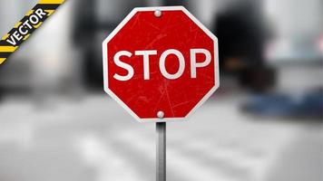 Stoppschild, rotes Straßenschild auf verschwommenem Verkehrshintergrund, isoliert und leicht zu bearbeiten. Vektor-Illustration vektor