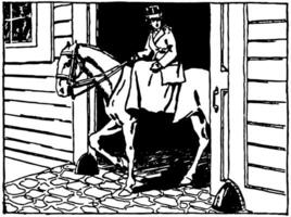 kvinna ridning häst årgång illustration. vektor