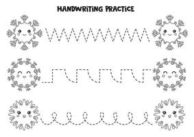 Rückverfolgung Linien zum Kinder. Karikatur schwarz und Weiß Schneeflocken. Schreiben ausüben. vektor