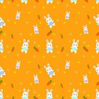süß Weiß Hase und Karotte nahtlos Muster. Kaninchen Karikatur Charakter. vektor
