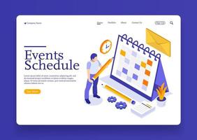 en man med isometrisk online affärsschema planering schema nyheter påminnelse och evenemang koncept premium vektor