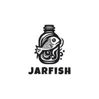 svartvit fisk i en flaska ikon logotyp design mall. silhuett fisk flaska logotyp vektor illustration