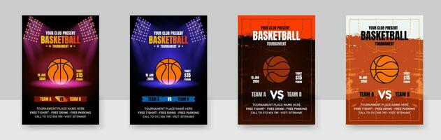 sport flygblad ad uppsättning vektor, flygblad med basketboll boll, mästerskap flygblad illustration. vektor