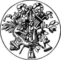 medaljong bas symbol är en symbol av en lyra, årgång gravyr. vektor