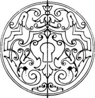 Dekoration von Wappen Riemenarbeit Rahmen haben groß Blumen Muster, Jahrgang Gravur. vektor