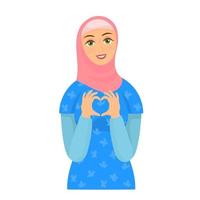 Mädchen im Hijab, das Herzsymbol mit ihren Fingern zeigt vektor