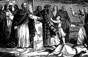 Ananias geschlagen tot nach Lügen Jahrgang Illustration. vektor