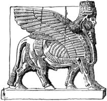 ett assyrisk bevingad tjur årgång illustration. vektor