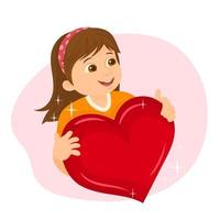 flicka som håller ett rött hjärta i händerna vektor